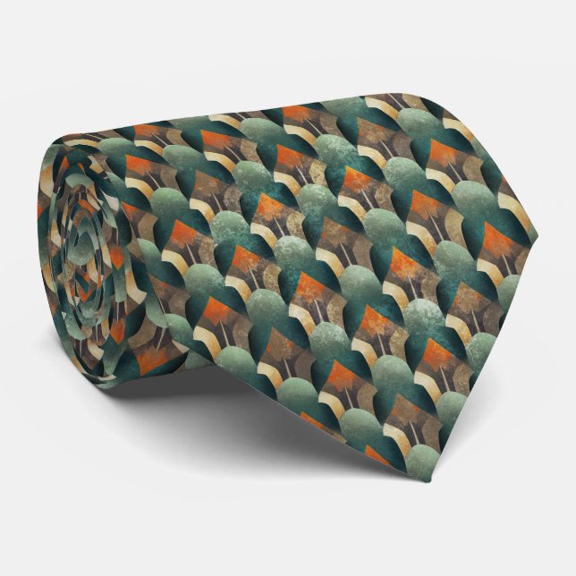 Art Deco Teal & Guld Geometriskt Mönster (2) Slips (Rullad)