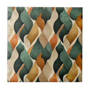 Art Deco Teal & Guld Geometriskt Mönster (4) Kakelplatta