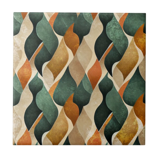 Art Deco Teal & Guld Geometriskt Mönster (4) Kakelplatta (Framsidan)