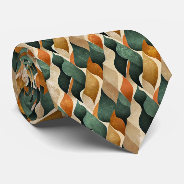 Art Deco Teal & Guld Geometriskt Mönster (4) Slips (Rullad)