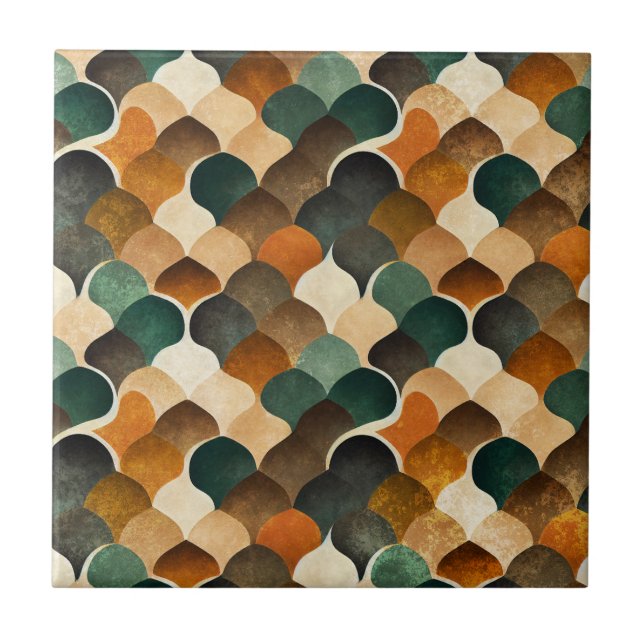 Art Deco Teal & Guld Geometriskt Mönster (5) Kakelplatta (Framsidan)
