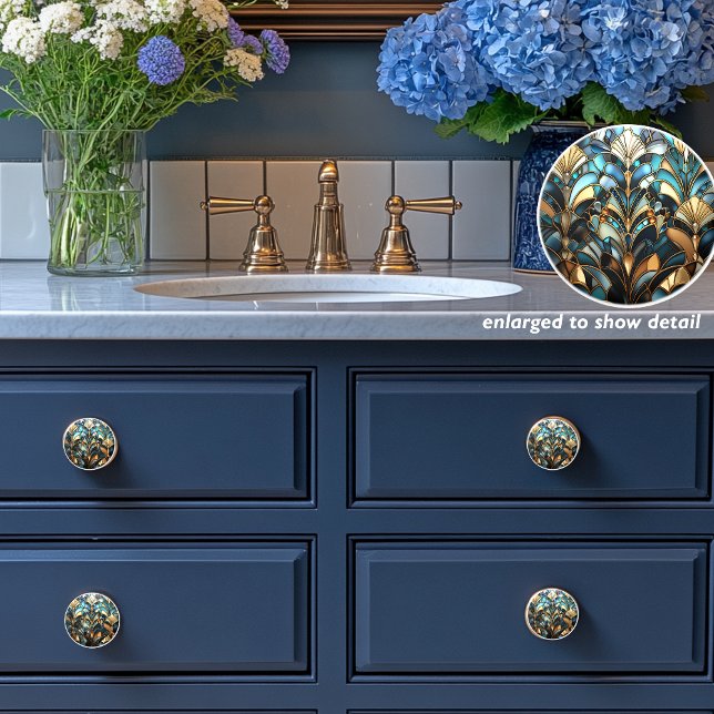 Art Deco Teal Guld Rust Blue Art nouveau Knopp (Skapare uppladdad)