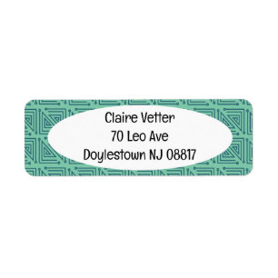 Art Deco Teal Mazes Returadress Etikett
