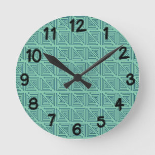 Art Deco Teal Mazes Rund Klocka