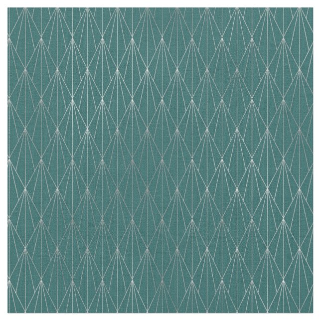Art Deco Teal Silver Diamond Fläkt Tyg (Närbild)