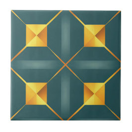 Art Deco Teal Squares Tile Kakelplatta