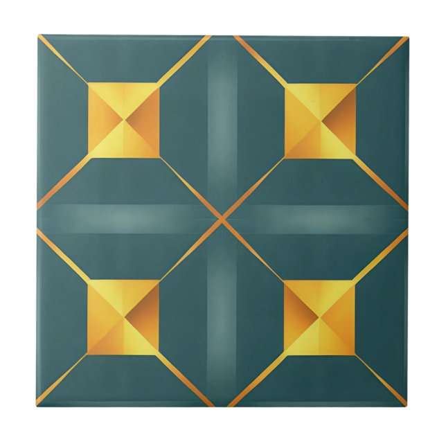 Art Deco Teal Squares Tile Kakelplatta (Framsidan)