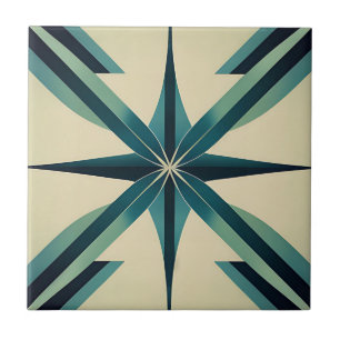 Art Deco Teal Star Kakelplatta