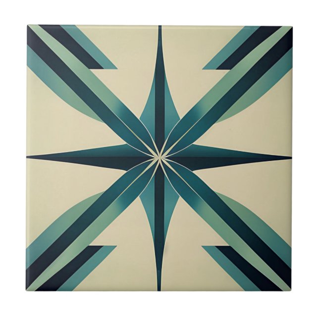 Art Deco Teal Star Kakelplatta (Framsidan)