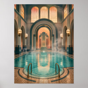 Art Deco Termalpool Gryning 12x16 Affisch
