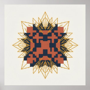 Art Deco Terrakotta Marinblå Geometrisk Solstrålni Poster