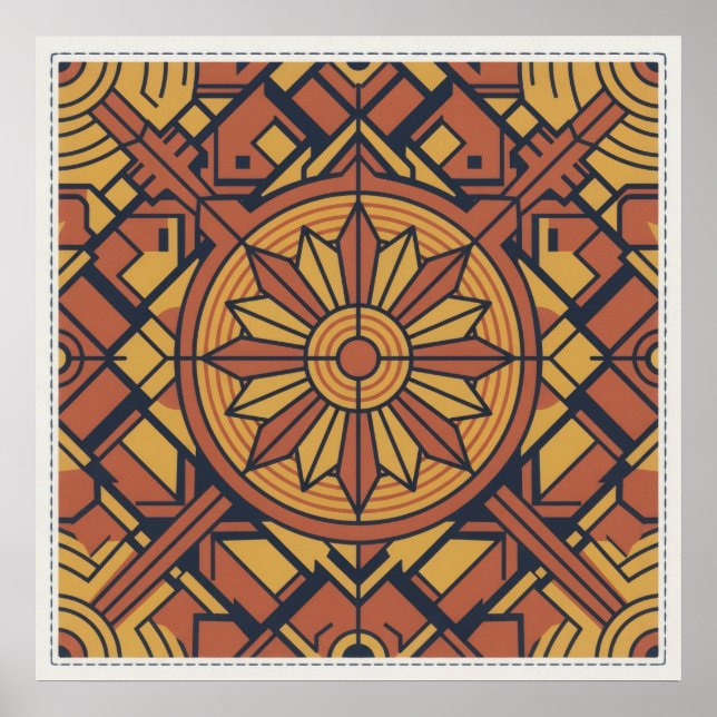 Art Deco Terrakotta Senapgul Solstrålekonst Poster (Framsidan)
