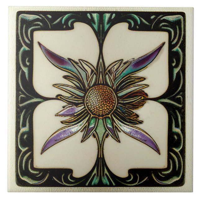 Art Deco Thistel Wall Decor Art nouveau Kakelplatta (Framsidan)
