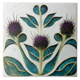 Art Deco Thistel Wall Decor Art nouveau Kakelplatta