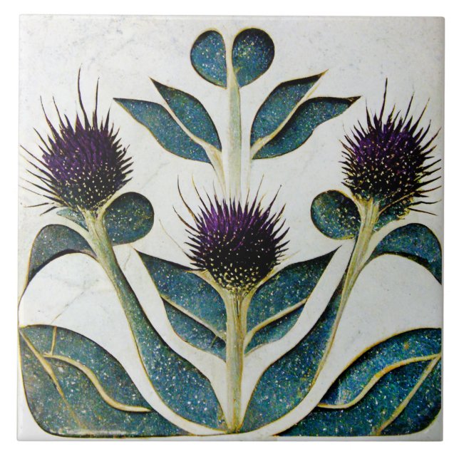 Art Deco Thistel Wall Decor Art nouveau Kakelplatta (Framsidan)