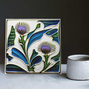 Art Deco Thistle Wall Decor Art nouveau Ceramic Ce Kakelplatta