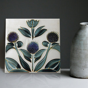 Art Deco Thistle Wall Decor Art nouveau Ceramic Ti Kakelplatta
