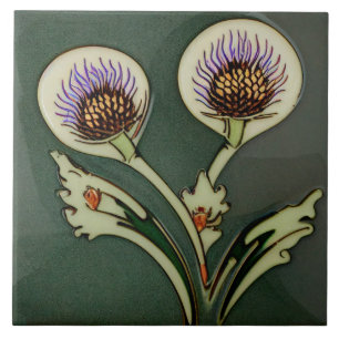 Art Deco Thistle Wall Decor Art nouveau Ceramic Ti Kakelplatta