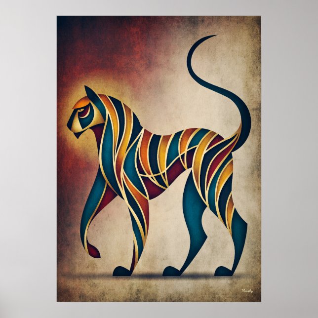 Art Deco Tiger Abstrakt Geometrisk Djur Väggkonst (Framsidan)