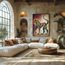 Art Deco Tiger Abstrakt Geometrisk Djur Väggkonst