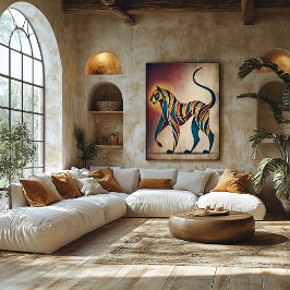 Art Deco Tiger Abstrakt Geometrisk Djur Väggkonst