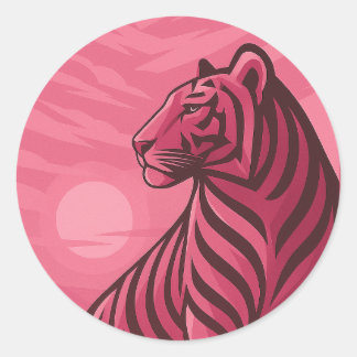 Art Deco Tiger Sticker Runt Klistermärke