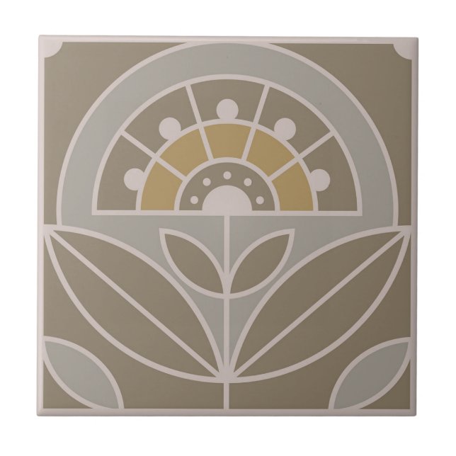 Art Deco Tile-Blommigt (evergreen dimme) Kakelplatta (Framsidan)