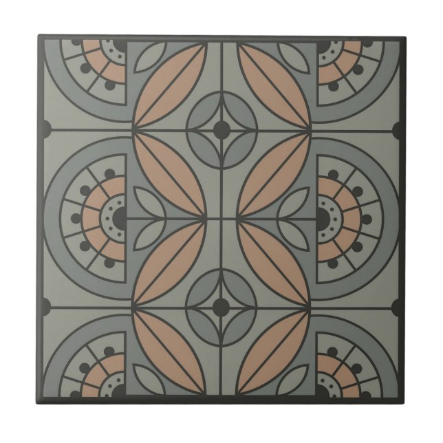 Art Deco Tile-Blommigt (sten bäck och sandal) Kakelplatta (Framsidan)