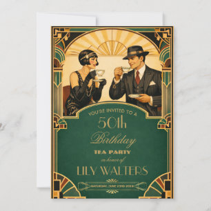 Art Deco Tjugo roarande år Gatsby tebjudning födel Inbjudningar