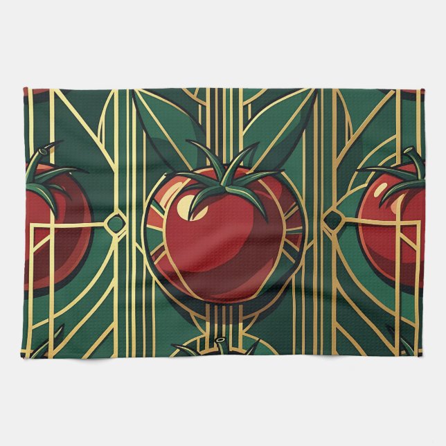 Art Deco Tomatmönster Kökshandduk (Horisontell)