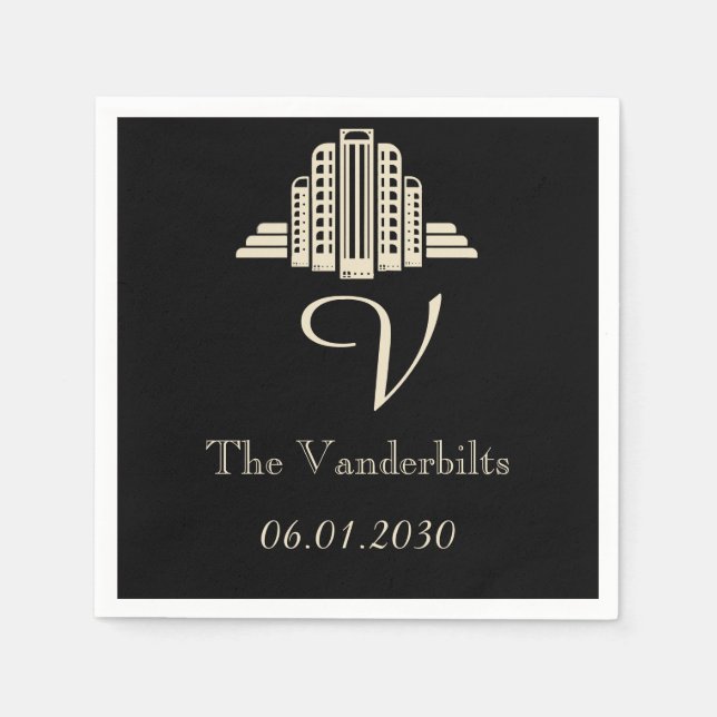 Art Deco Torn Ray Bröllop Pappersservett (Framsidan)