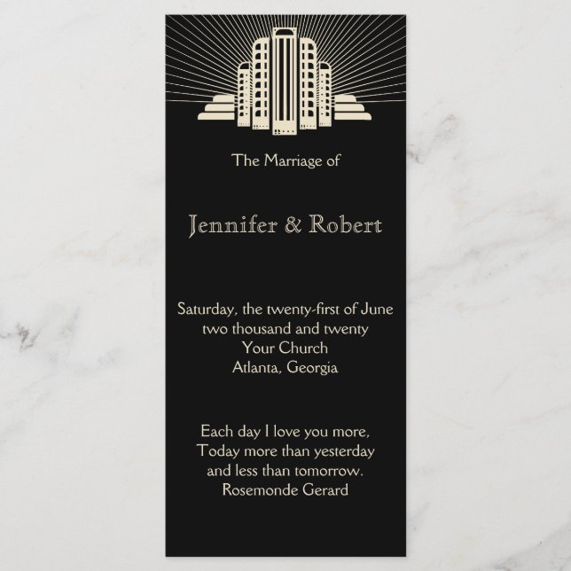 Art Deco Torn Ray Bröllopsprogram Program (Framsida)