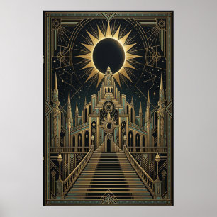 Art Deco Total Eclipse Palace Affisch Guld Teal