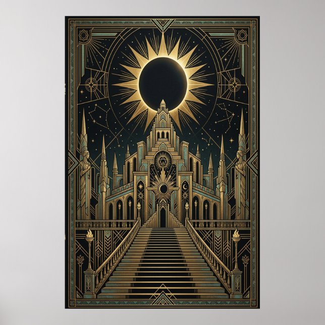 Art Deco Total Eclipse Palace Affisch | Guld Teal (Framsidan)