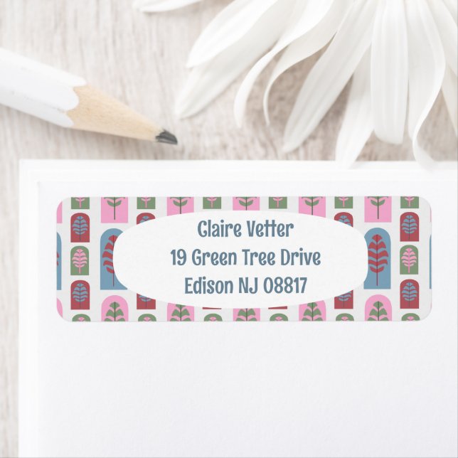 Art Deco Träd Returadress Etikett (Insitu)