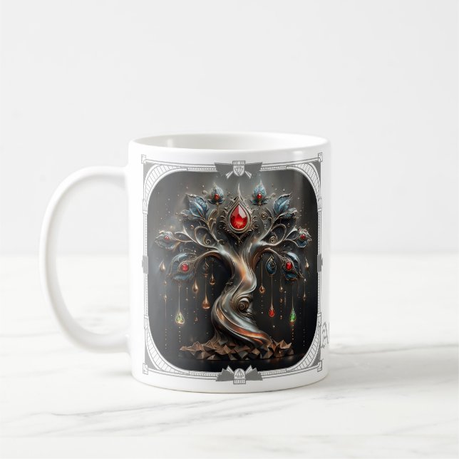 Art Deco-trädet Livets träd-design.  Kaffemugg (Vänster)