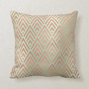 Art Deco Triangle Geometry Mint Grönt Ro Diamond Kudde