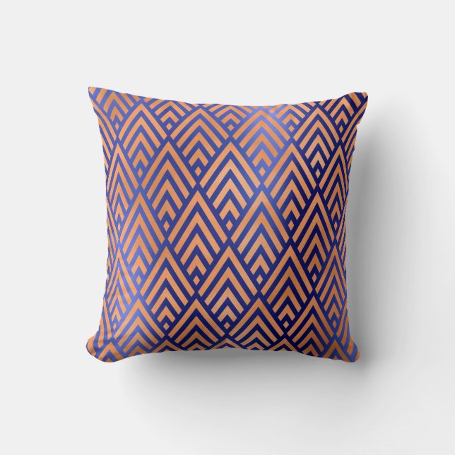 Art Deco Triangle Geometry Warm Copper Cobalt Blu Kudde (Framsida)