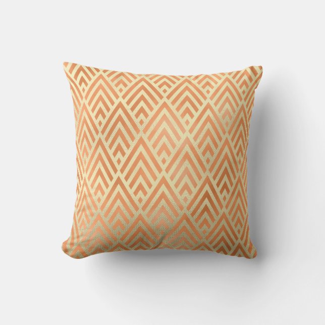 Art Deco Triangle Geometry Warm Guld Copper Gult Kudde (Framsida)