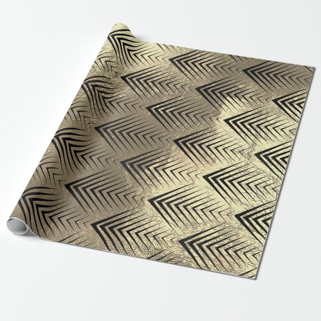 Art Deco Triangles Arrows Black Champaigne Guld Presentpapper (Utrullad)