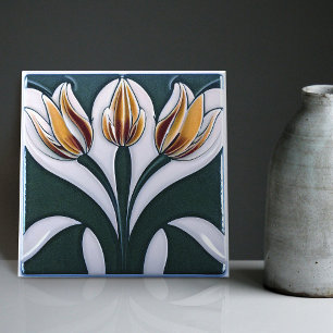 Art Deco Tulip Blommigt Wall Decor Art nouveau Kakelplatta