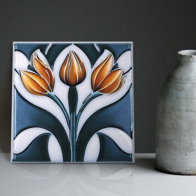 Art Deco Tulip Blommigt Wall Decor Art nouveau Kakelplatta (Skapare uppladdad)
