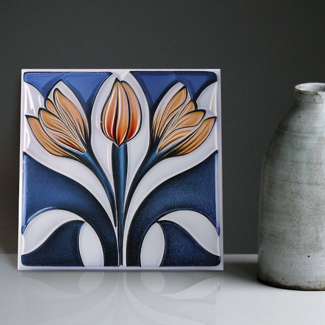 Art Deco Tulip Blommigt Wall Decor Art nouveau Kakelplatta (Skapare uppladdad)