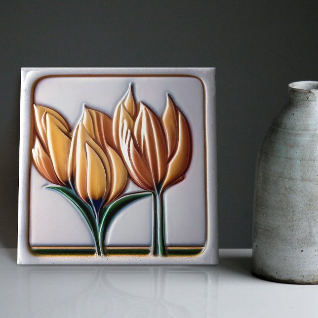Art Deco Tulip Blommigt Wall Decor Art nouveau Kakelplatta (Skapare uppladdad)