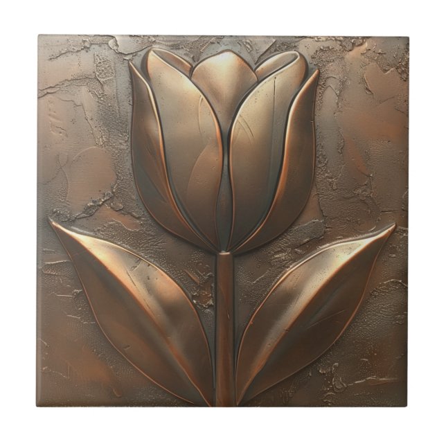 Art Deco Tulip Copper Stone Effect Kakelplatta (Framsidan)