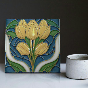Art Deco Tulips Wall Decor Art nouveau Kakelplatta