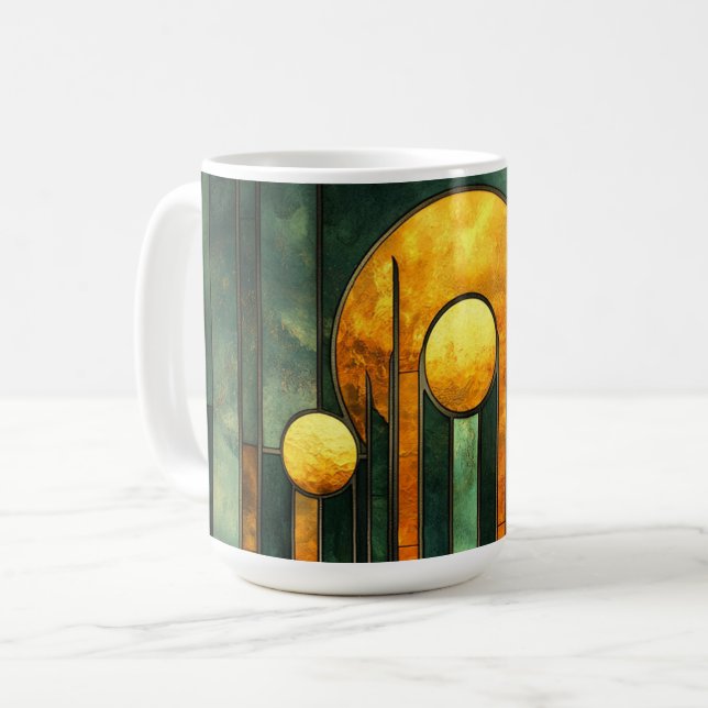 Art Deco Turcos Grönt Guld Sol Kaffemugg (Framsida vänster)