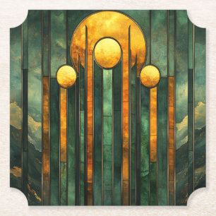 Art Deco Turcos Grönt Guld Sol Underlägg Papper