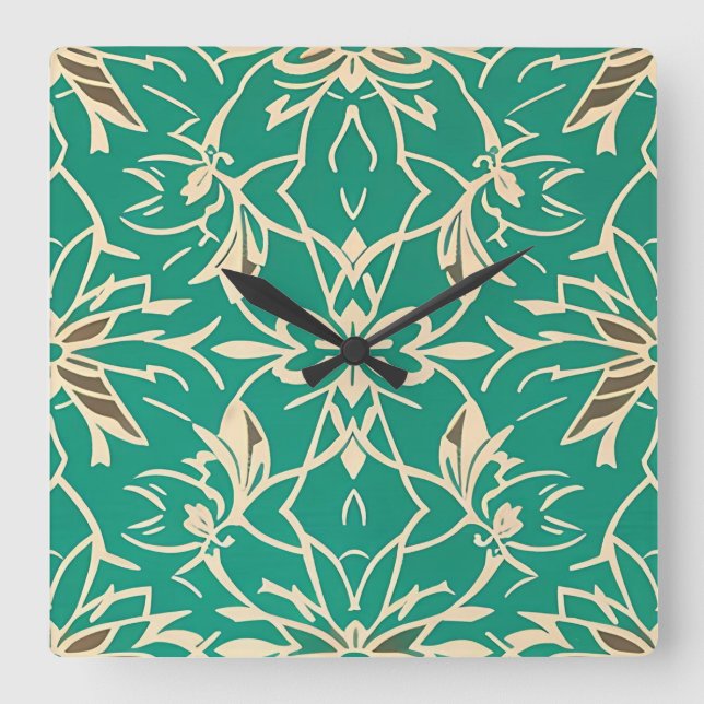 Art Deco Turkos Blommig Väggklocka (Framsida)