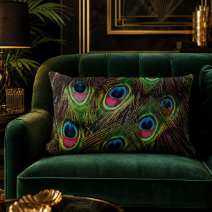 art deco turkos grön turkos påfågel fjäder lumbarkudde